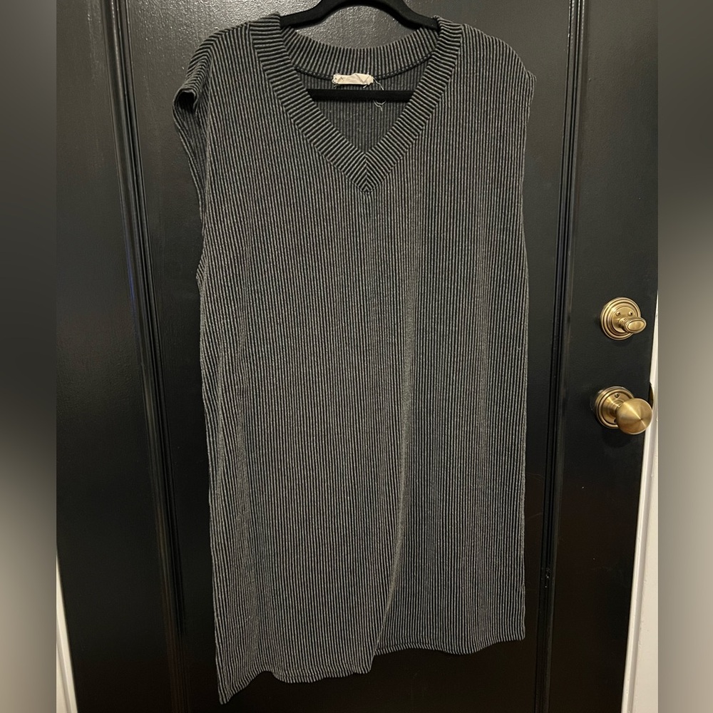 Gray, rib knit, sweater-like dress
